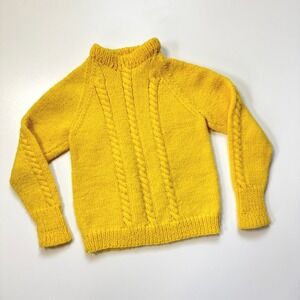 VTG Kids Handmade Yellow Cable Knit Mock Neck Sweater Long Sleeve Pullover 3T